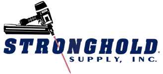 Logo - Power nailer shooting a nail through the word Stronghold